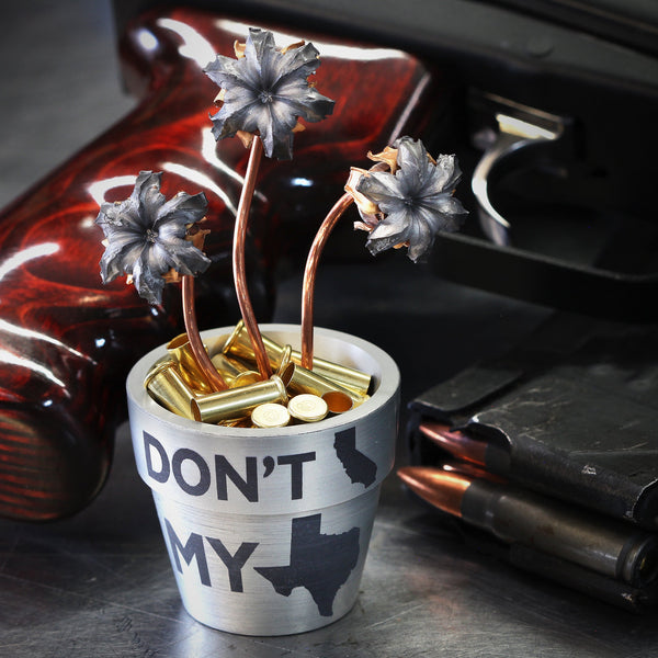 Don't California My Texas, 3 Blooms (two .40SW, one 9mm), Aluminum flowerpot